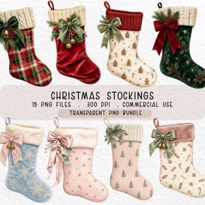 Julstrumpa Clipart | 15 akvarell julstrumpor PNG | Festlig strumpa Clipart | Semesterjul PNG Bundle
