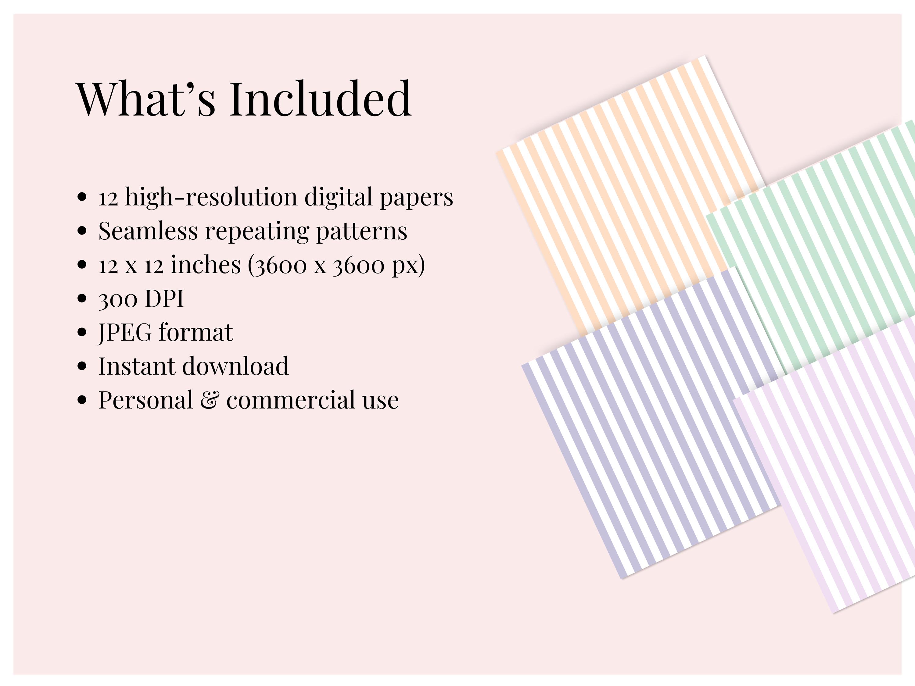 Seamless Stripe Digital Paper Bundle, Pastel Striped Backgrounds, 12x12 ...