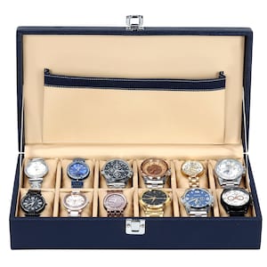 Hard Craft Leatherette Watch Box Storage Organizer Case Box Watch Collections Organizer for 12 Watch Slots For Men and Women