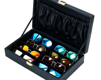 Hard Craft Sunglass Eyewear Goggles Case 8 slots PU Leather Sunglass Box Organizer for Men and Women Sunglass Collection Box