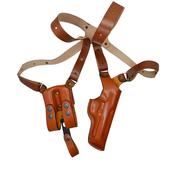 Vertical Shoulder Carry Leather Holster W Double Magazine Fits