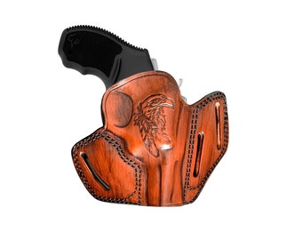 Leather Special Engraved Holster Fits Taurus Model 856, 82, 85, 605 Holster, Comfortable 3 Slot Belt Holster, Customizable Fast Draw Holster