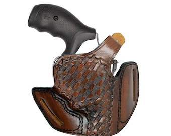 Leather Holster: Smith & Wesson Model 637 J Frame Revolver, Handmade Basket Weave