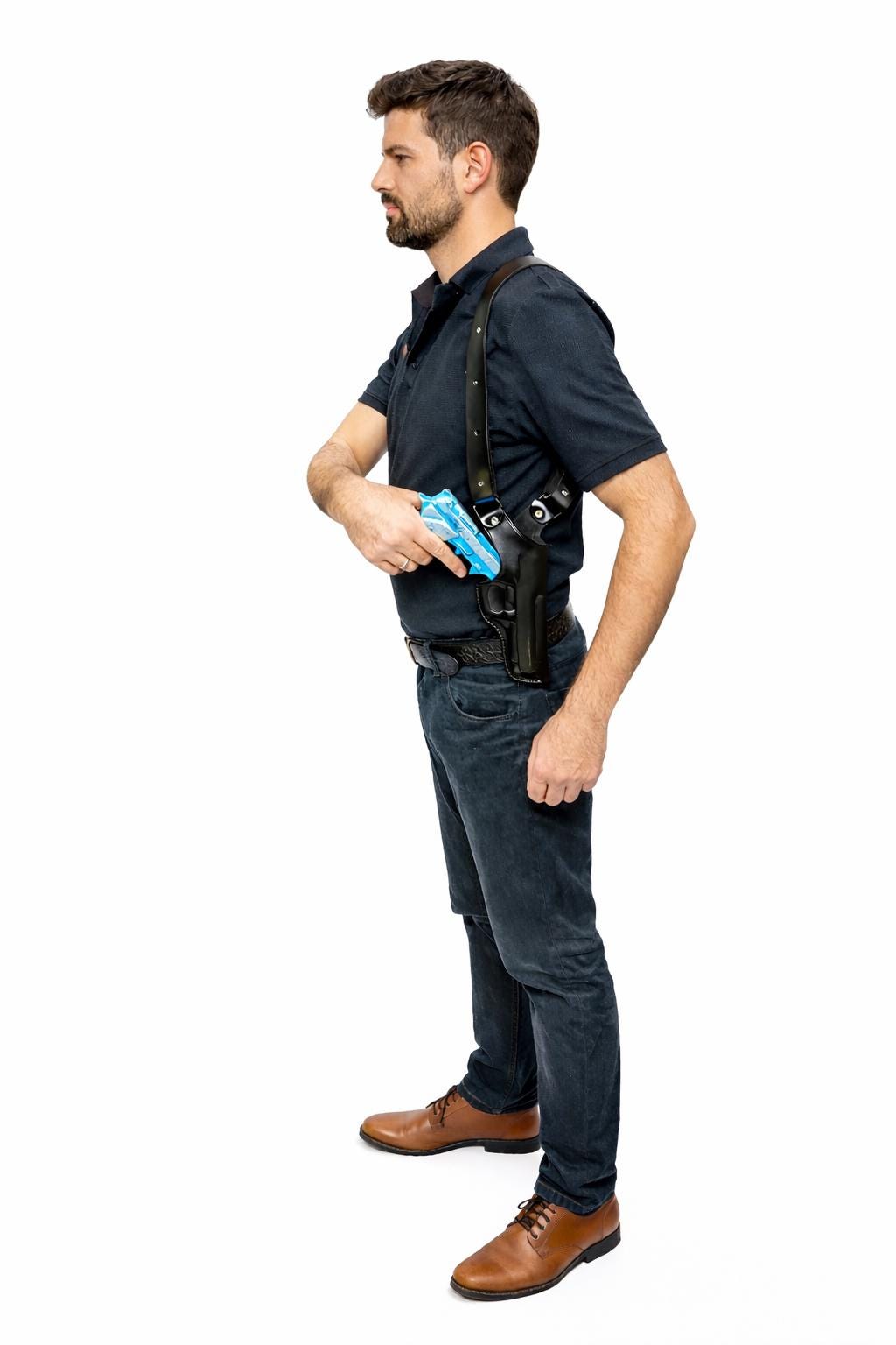 Vertical Shoulder Carry Leather Holster W Double Magazine Fits