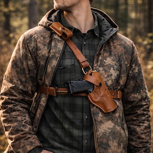 Leather Chest Carry Holster: Heckler and Koch, Handcrafted Hunter Chest Gear, Comfortable Chest Carry Pistol