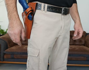 Leather Thumb Break Field Duty Holster Fits Colt Python - Colt King Cobra - Colt Viper Comfortable Belt Tunnel Holster Right Hand Draw