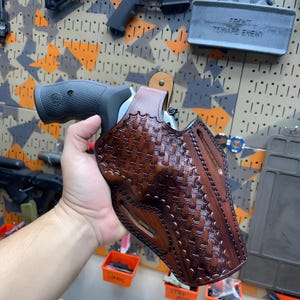 Handcrafted Leather Pancake Holster: Ruger GP100 & SP101, Basket Weave