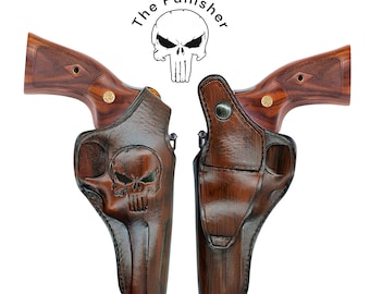 Handgefertigtes Revolver-Holster aus Echtleder: Ruger Revolver Modell Redhawk, Daumen-Schnappverschluss, anpassbar
