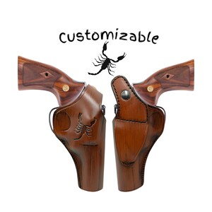 Handmade Genuine Leather Revolver Holster: Ruger Revolver Model Redhawk, Thumb Snap, Customizable image 11