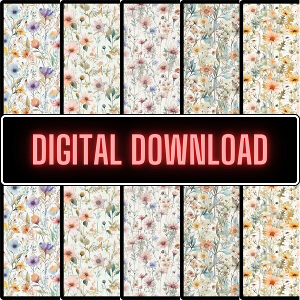Watercolor Wildflowers Digital Paper Set | Floral Digital Paper | Instant Download | Digital Wrapping Paper | Craft Pattern | Scrapbook