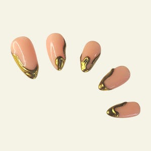 Liquid Gold Press-On Nails: 3D Chrome Swirls, Custom Fit
