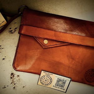 Pochette pour homme en cuir véritable fait main