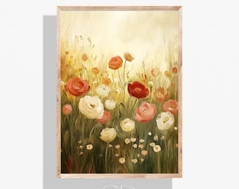 Ranunculus Printable Wall Art, Botanical Flower Print Poster and Vintage Floral Wall Decor for Living Room or Bedroom, Digital Download