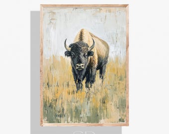 Bison Printable Wall Art, Vibrant Wildlife and Desert Prairie Poster with Vintage Country Landscape Home Decor, Digital Download