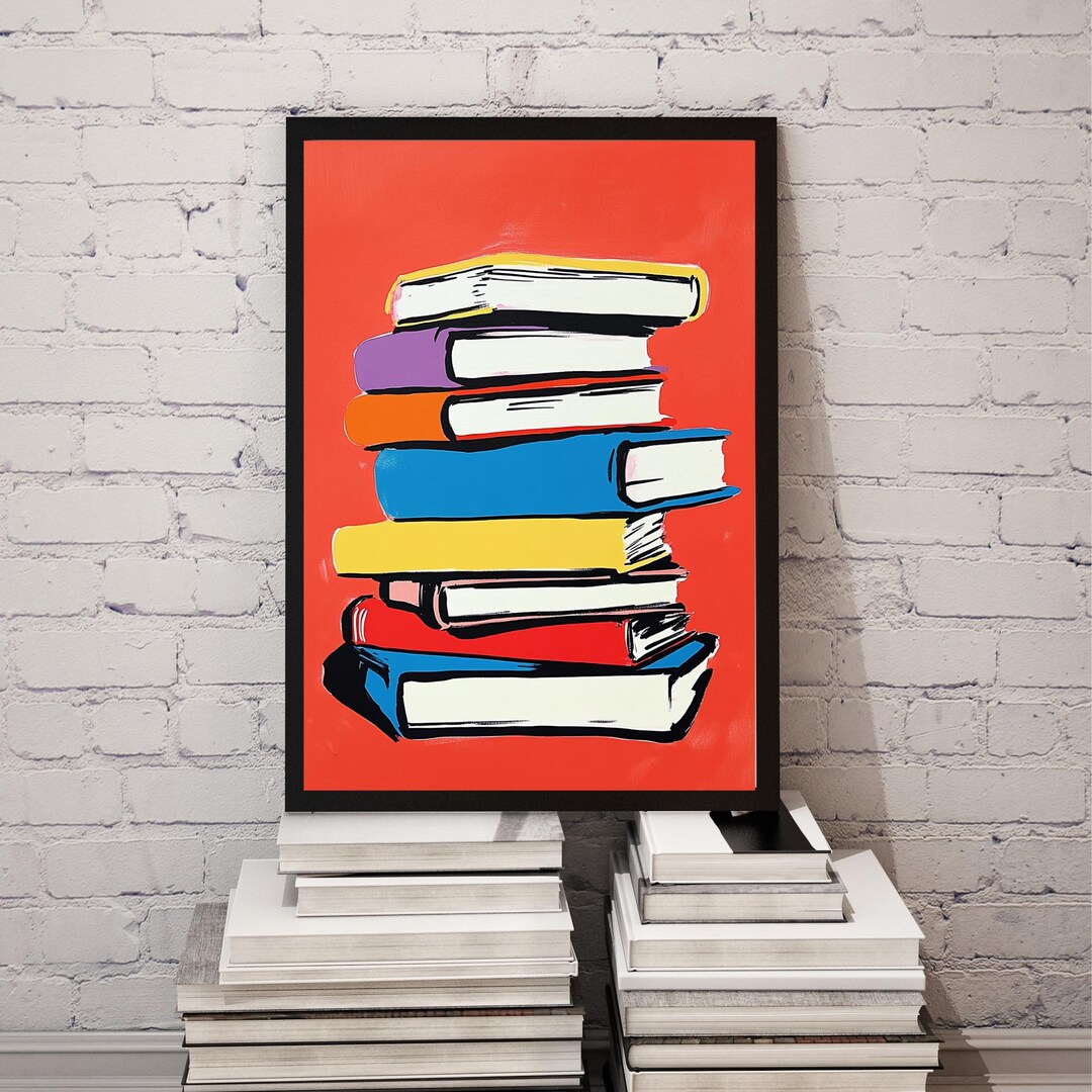 Colorful Abstract Book Stack Wall Art Print, Modern Library Decor ...