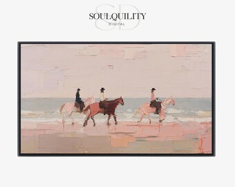 Coastal Horse Riders TV Art, beach decor, Minimal Western Beach Horse Artwork, Digital Download