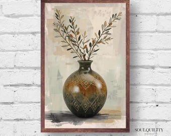 Boho Olive Printable Wall Art, Abstract Floral Photography in Sage Green, Modern Home Decor Poster, Neutral Painting, Digital Download