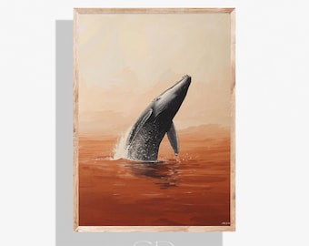 Whale wall Art, Humpback Ocean Scene Digital Art, Tropical Coastal Marine Wildlife art, whale art print, printable art, Digital Download,