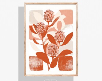 Abstract Protea Flower Print: Mid-Century Modern Botanical Art (Digital Download)