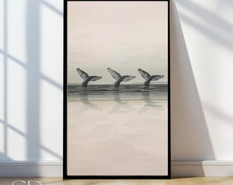 Whale wall Art, Humpback Ocean Scene Digital Art, Tropical Coastal Marine Wildlife art, whale art print, printable art, Digital Download,
