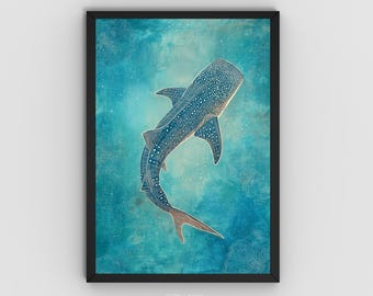 Whale Shark Printable Wall Art, Sea Animals and Marine Life Poster for Vacation Beach House Decor, Underwater Photography, Digital Download