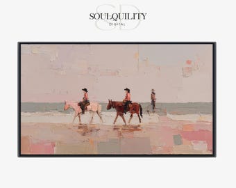 Coastal Horse Riders TV Art, beach decor, Minimal Western Beach Horse Artwork, Digital Download