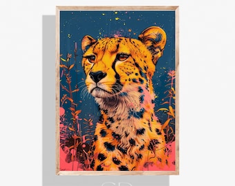 Preppy Cheetah Art Print: Trendy Maximalist Decor (Digital Download)