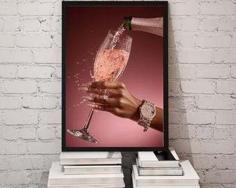 Black Woman Holding Elegant Glass Printable Wall Art, Trendy African American Aesthetic Poster, Afrocentric Home Decor, Digital Download