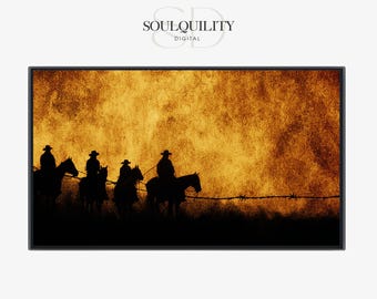 Southwestern Cowboy Silhouette Frame TV Art, Mountain Scene Painting for Smart Television and Rustic Decor, digital Download