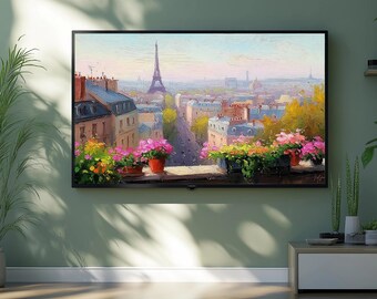 Paris Blossom Frame TV Art, Floral Parisian Smart Television Screensaver, Romantic Whimsical Home Decor, Retro Euro Art, Digital Download
