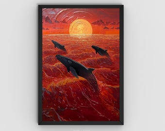 Whale wall Art, Humpback Ocean Scene Digital Art, Tropical Coastal Marine Wildlife art, whale art print, printable art, Digital Download,
