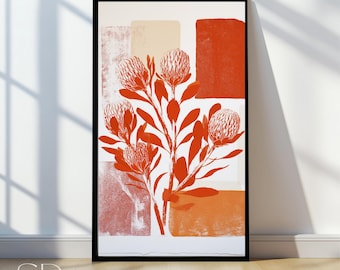 Abstract Protea Flower Print: Mid-Century Modern Botanical Art (Digital Download)