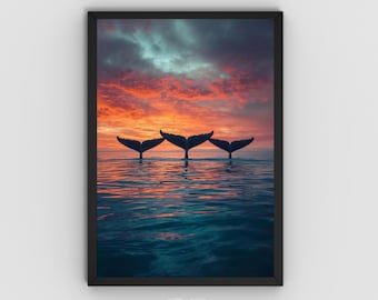 Whale wall Art, Humpback Ocean Scene Digital Art, Tropical Coastal Marine Wildlife art, whale art print, printable art, Digital Download,