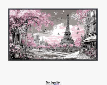 Paris Blossom Frame TV Art, Floral Parisian Smart Television Screensaver, Romantic Whimsical Home Decor, Retro Euro Art, Digital Download