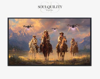 Sci-Fi Western Cowboys TV Art, Futuristic Western Riders Artwork, southwestern, Digital Download