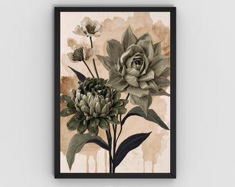 Boho Olive Printable Wall Art, Abstract Floral Photography in Sage Green, Modern Home Decor Poster, Neutral Painting, Digital Download