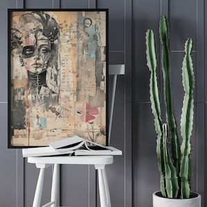 Wild Collage Woman, Surreal Woman Portrait, Mixed Media Digital Print, Boho Grunge Wall Art, Abstract Feminine art, Unique Wall Art Decor