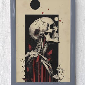 Gothic Skull with Flowers - Dark Fantasy Floral Skeleton Digital Art Print, Unique Macabre Artwork | Affordable Wall Art