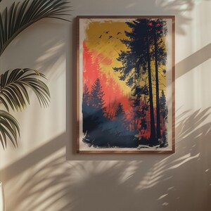 Crepúsculo tranquilo na floresta encantada - Impressão de arte digital - Decoração para casa