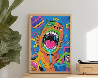 Neon Scream Pop Art Print – Surreal Vibrant Wall Decor, Abstract Modern Illustration, Digital Download | Modern Home | Affordable Wall Art