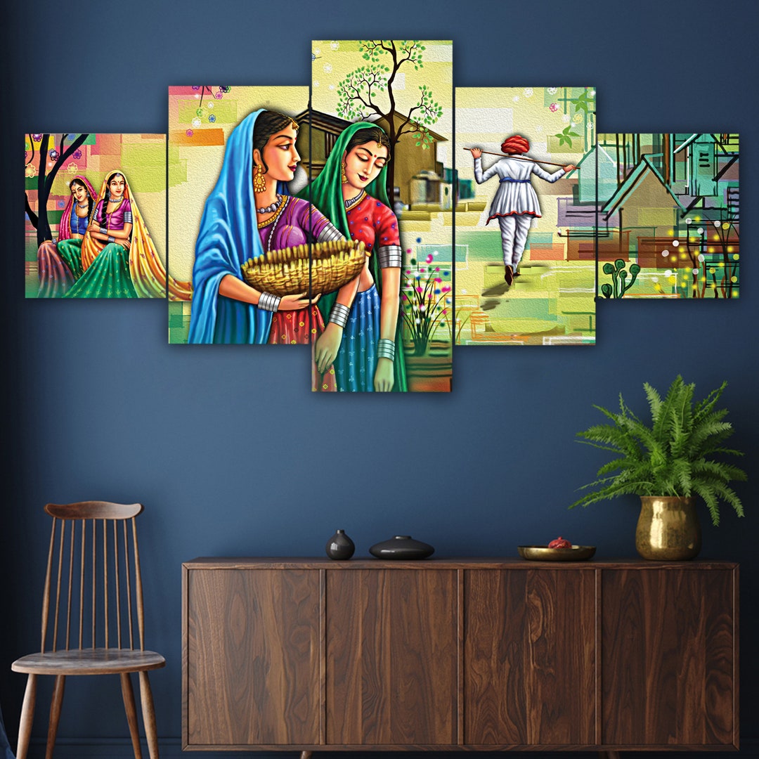Set of Five Rajasthani Wall Painting for Home Decor , Paintings for