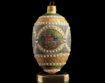 Christmas Ornaments, Blown Glass, Handmade Gift, Faberge Egg, Mosaic, Tuscan Sun Gold