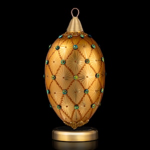 Christmas Ornaments, Blown Glass, Handmade Gift, Faberge Egg, Coronation, Tuscan Sun Gold
