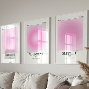 CONJUNTO DE 3 Pink Aura Poster Angel Number Set 111 222 333, Retro Aura Gradient Poster Angel Number, Pink Aura Poster Spiritual Trendy Wall Art