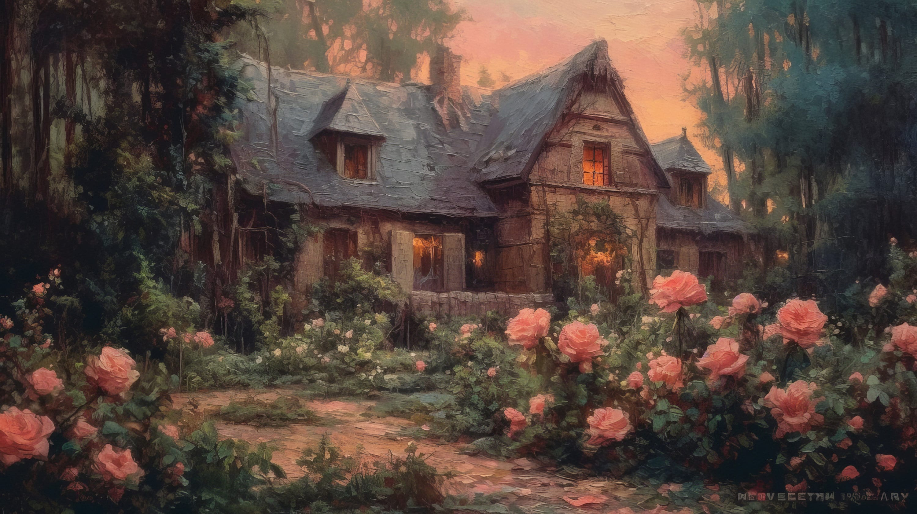 Cottage Oil Painting Rose Garden Wall Art Cottagecore Printable Art ...
