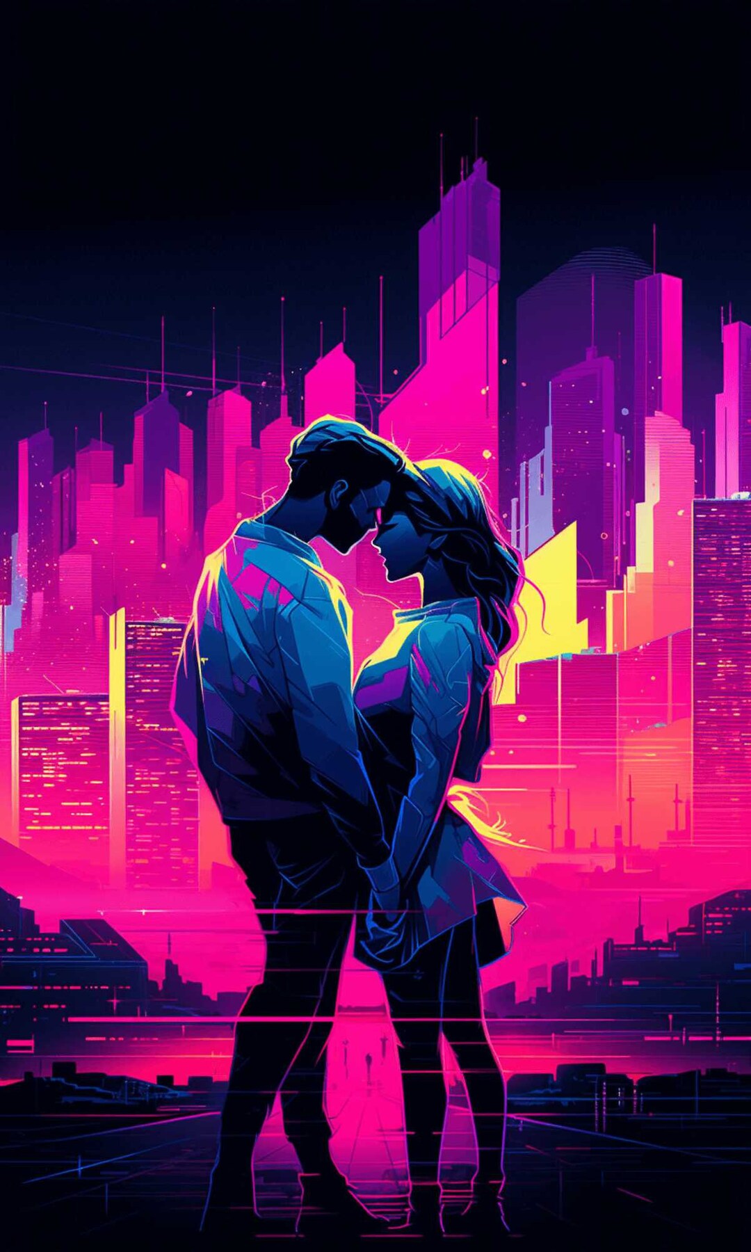 Neon Kiss Neon Colored Poster Art Print Multiple Sizes Etsy