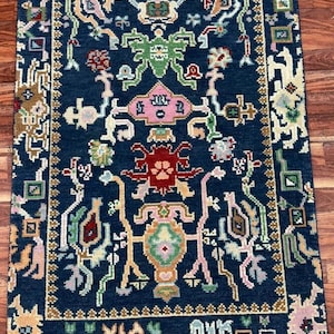 Vintage Oushak Rug 9x12, Blue Area Rug, Handmade Wool Rug For Bedroom, Contemporary Turkish Rug 8x10 Rug for Living Room, Hand  knotted Rugs