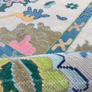 Tuscan Ivory Teal Turkish Oushak made in 100% Wool natural dying Area Rug Living Room, Bed Room, Any Room Large Area Contemporary Oushak Rug