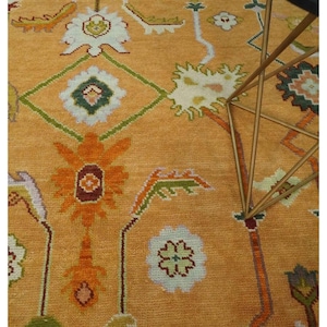 Oushak Rug 8x10 Handmade Orange Wool Turkish Area Rug Warm Earth Tone Oriental Carpet | Traditional Floral Design | Rustic Living Room Rug