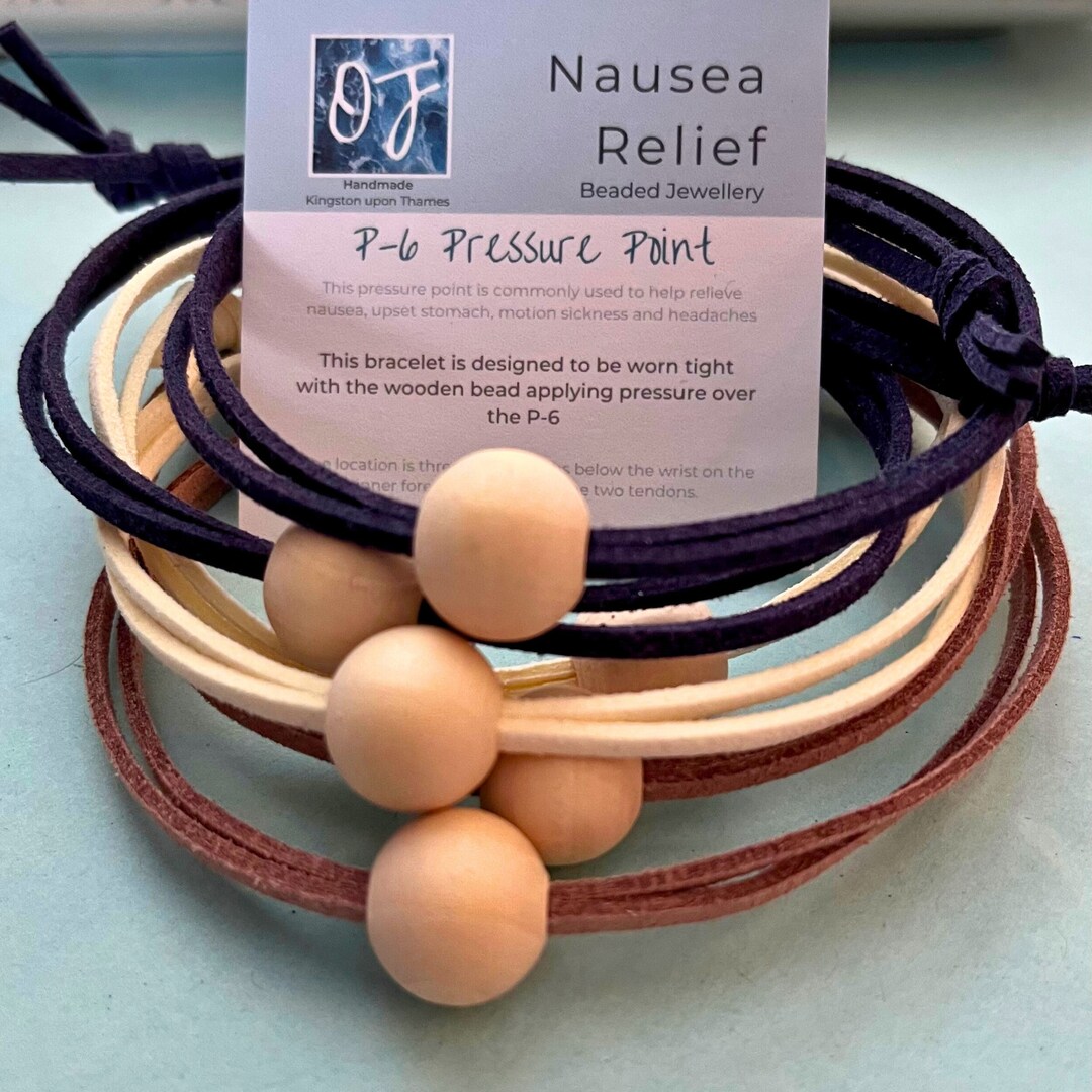 Pair of Nausea Relief Wooden Bead Bracelets, Antisickness Bead